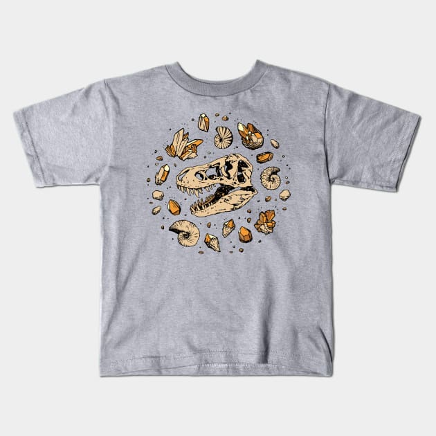 Geo-rex Vortex | Tyrannosaurus Dinosaur Fossil Art | Citrine Quartz Palette Kids T-Shirt by OMEGAFAUNA